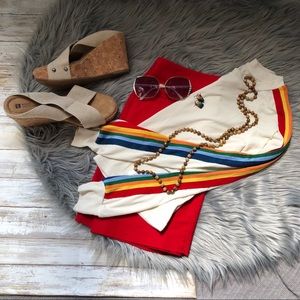 Rainbow 🌈 stripe ivory long sleeve crop, sm-m